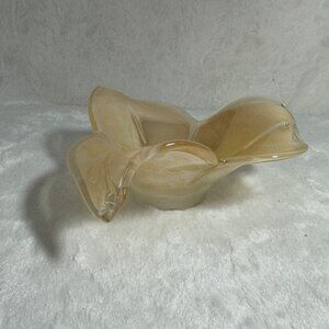Murano Handcrafted Glass Flower-Shaped Bowl Mid Century Second Technique